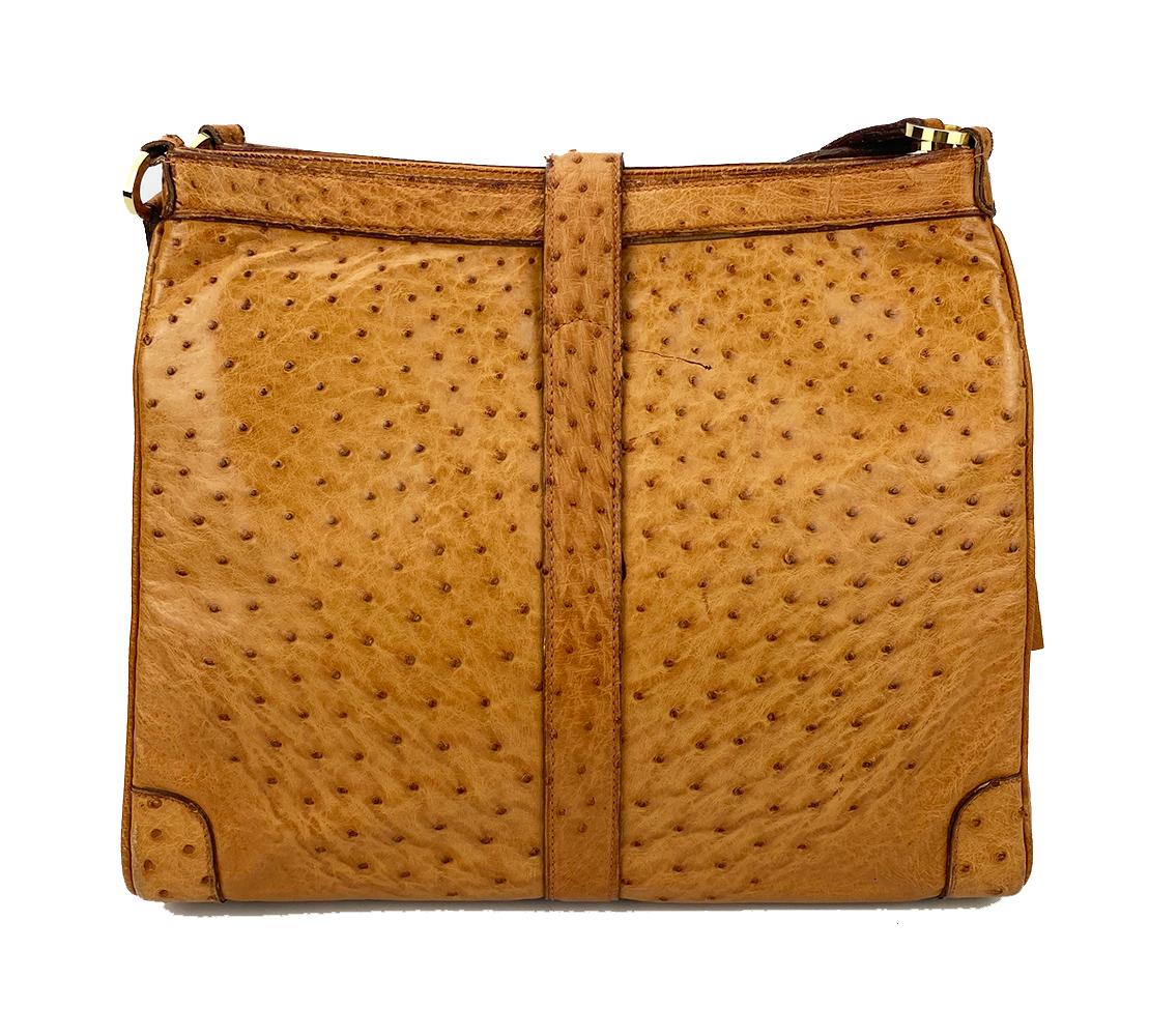 Bolso Vintage Mark Cross Tan Ostrich c1960s Marrón en venta