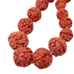 Vintage marked sterling silver molded glass faux coral beaded necklace