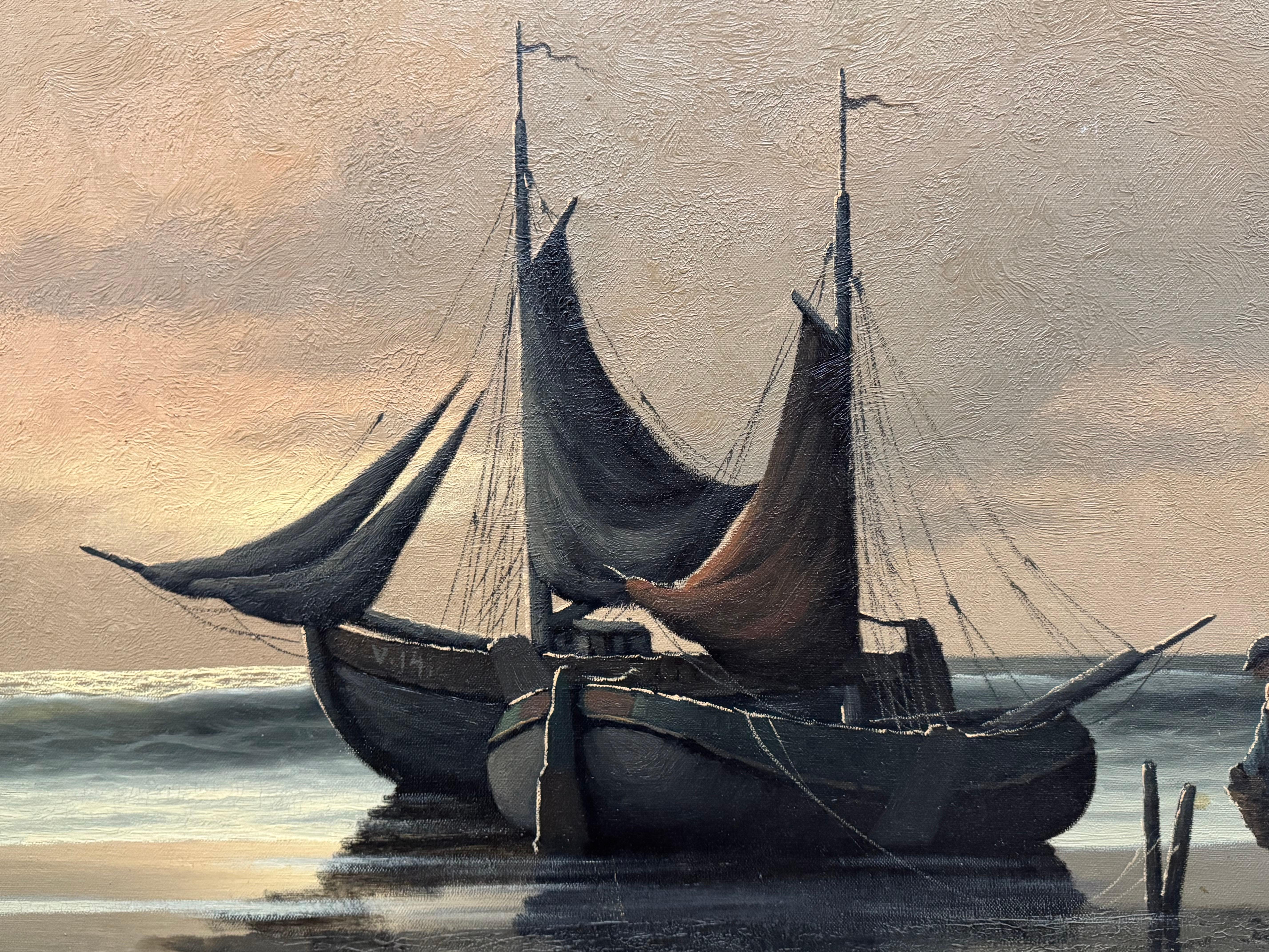 Dutch Vintage Marl Martens Maritime Scene, Seascape Oil Painting For Sale