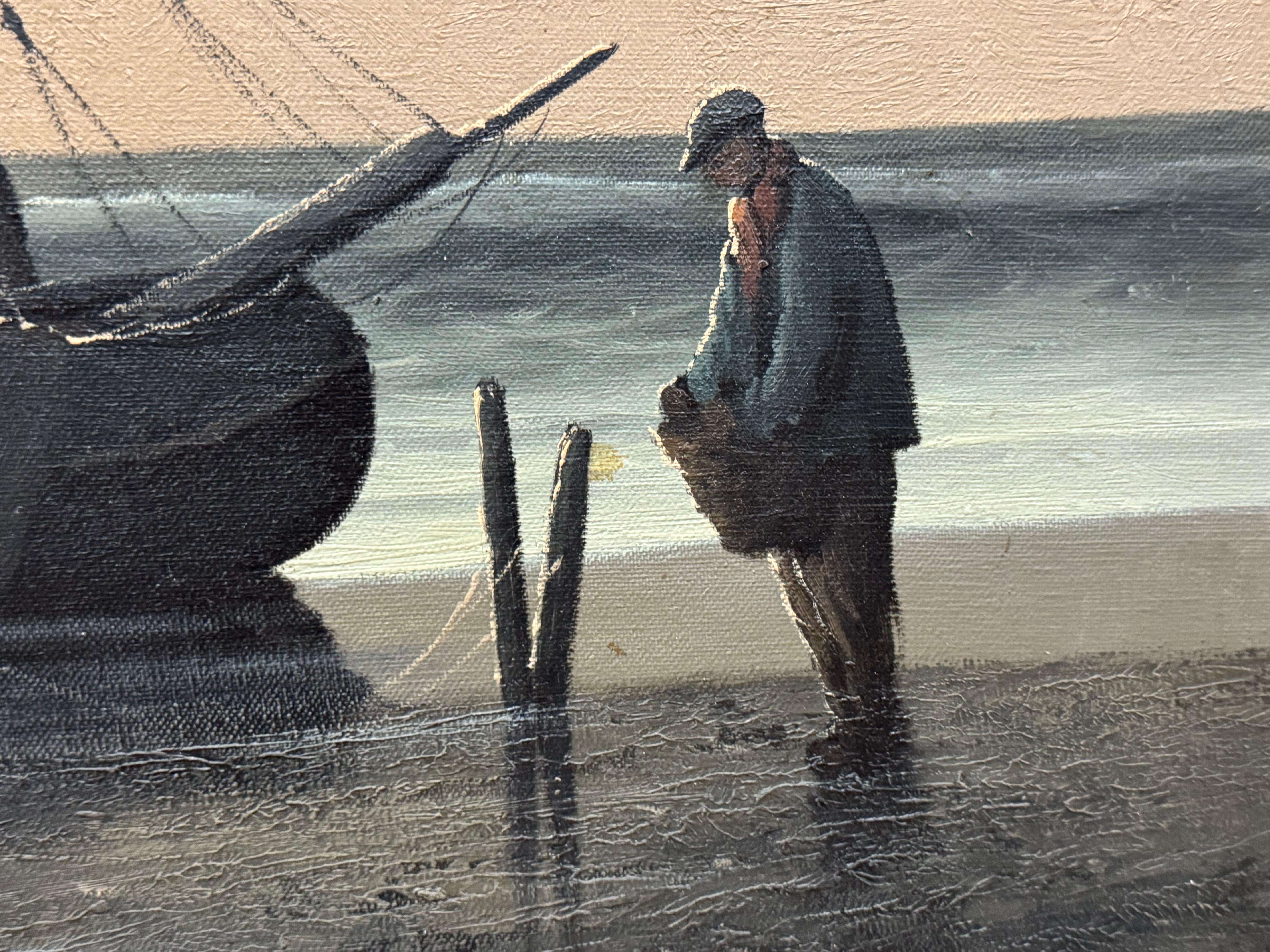 Hand-Painted Vintage Marl Martens Maritime Scene, Seascape Oil Painting For Sale