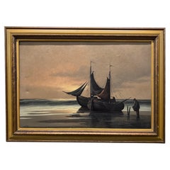 Vintage Marl Martens Escena marítima, paisaje marino Pintura al óleo