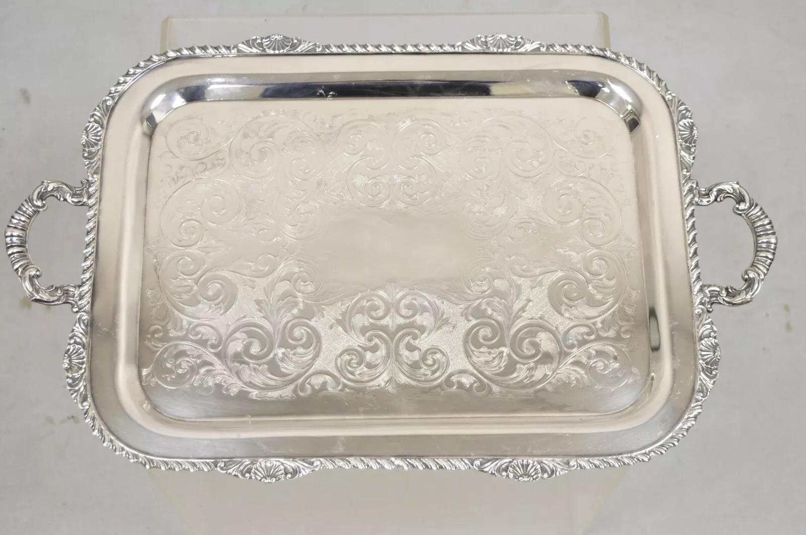 Vintage Marlboro Victorian Style Silver Plated Butlers Serving Platter Tray For Sale 6
