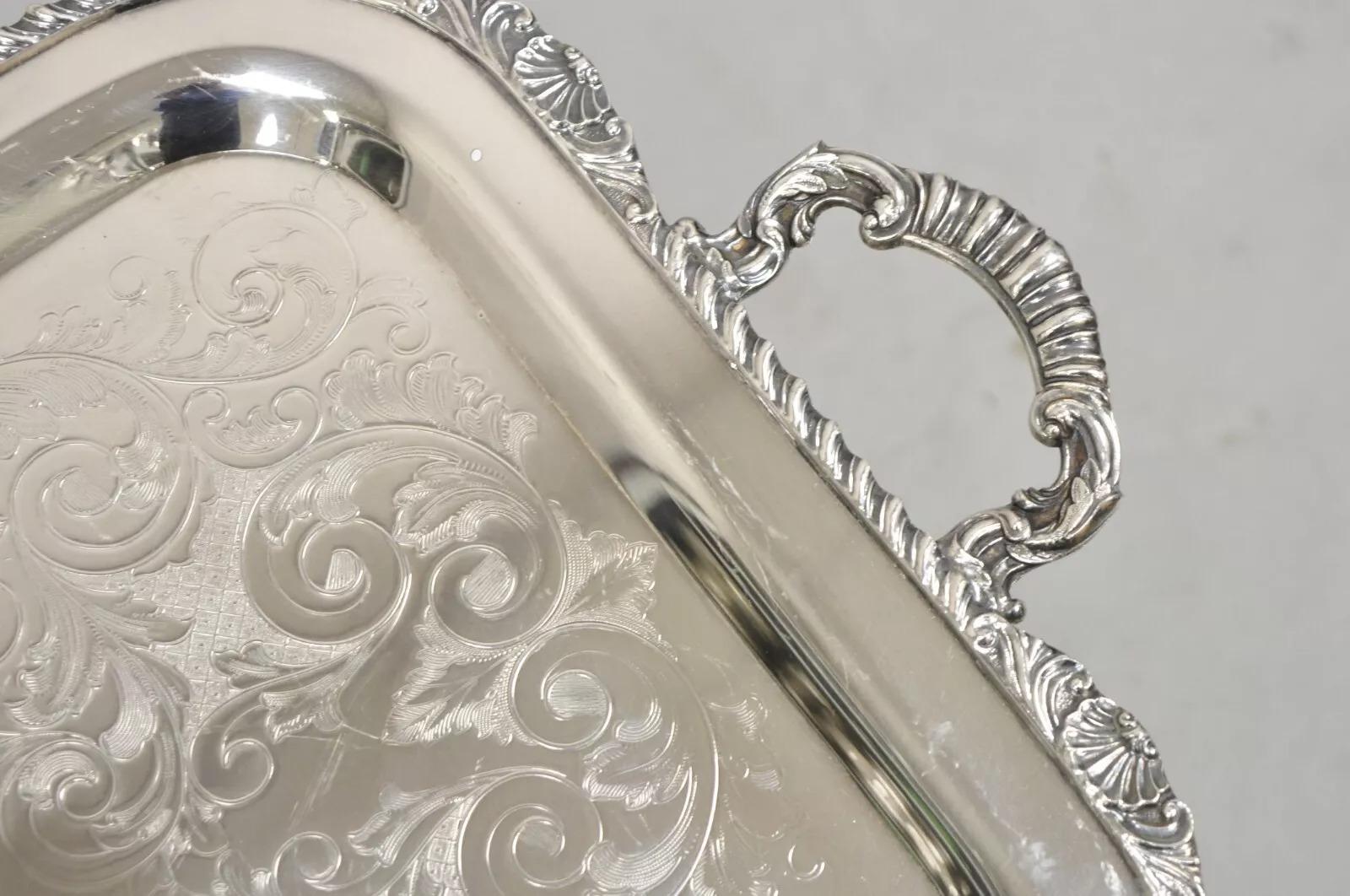 Vintage Marlboro Victorian Style Silver Plated Butlers Serving Platter Tray In Good Condition For Sale In Philadelphia, PA