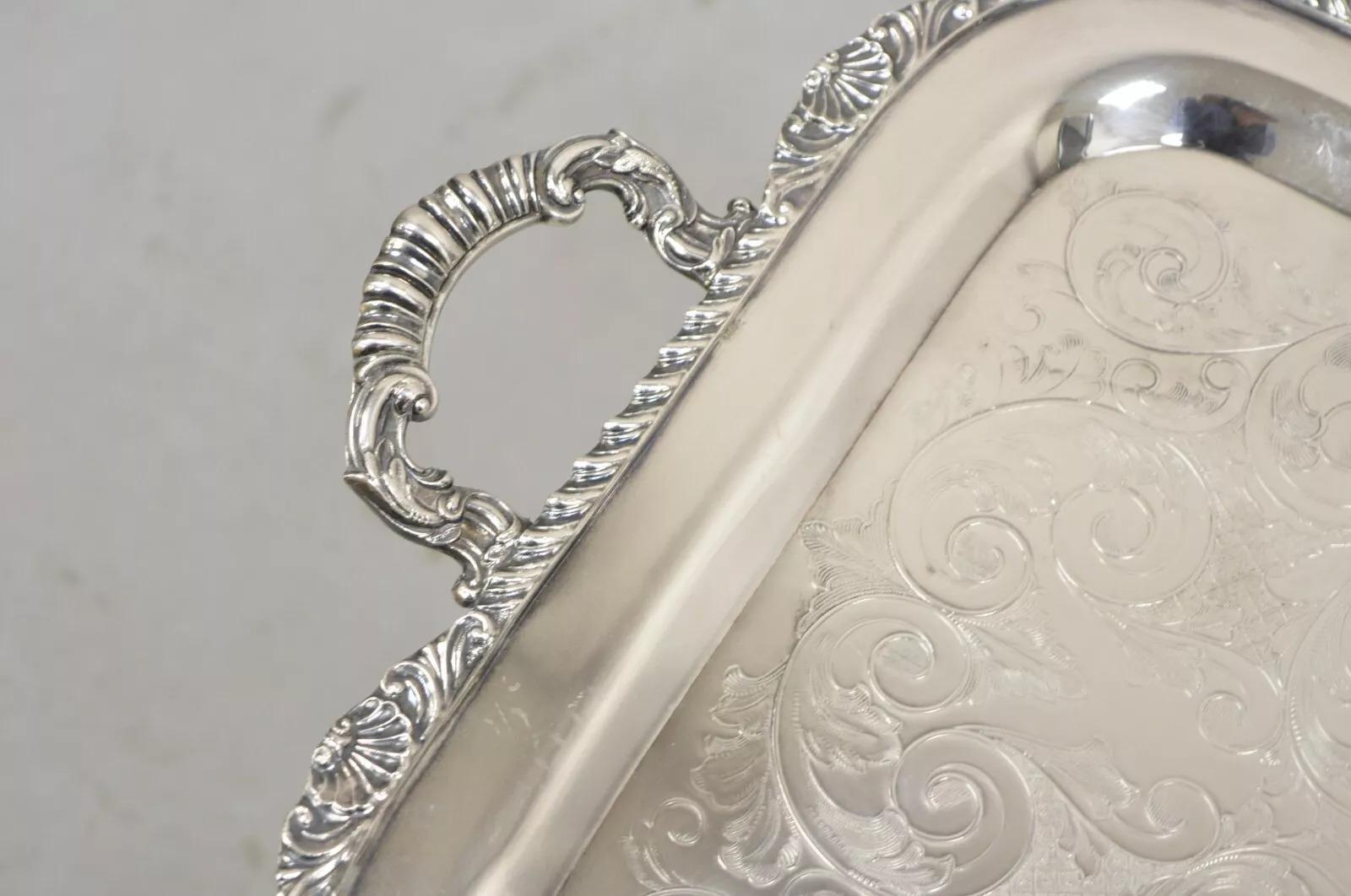 Vintage Marlboro Victorian Style Silver Plated Butlers Serving Platter Tray For Sale 2