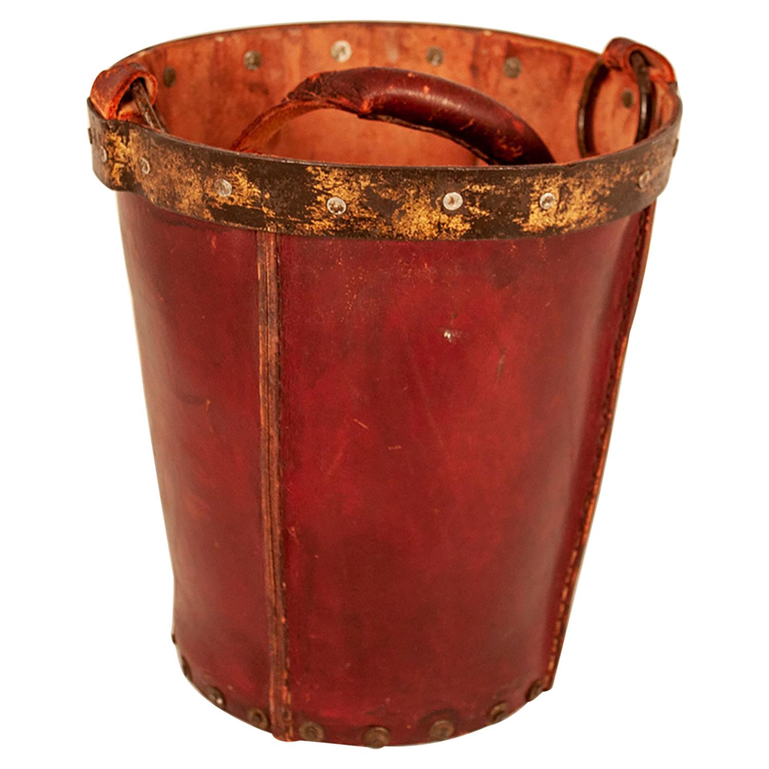 Vintage Maroon Leather Waste Basket at 1stDibs