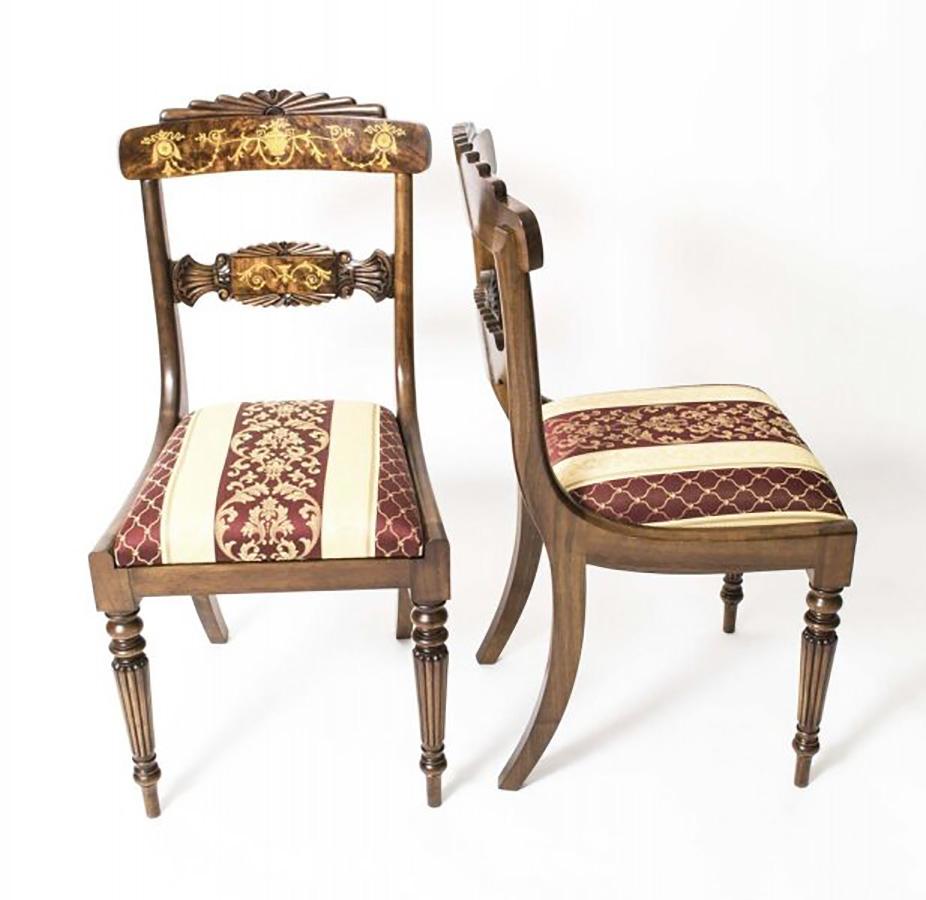 Vintage Marquetry Burr Walnut Dining Table & 8 Dining Chairs 20th Century 5
