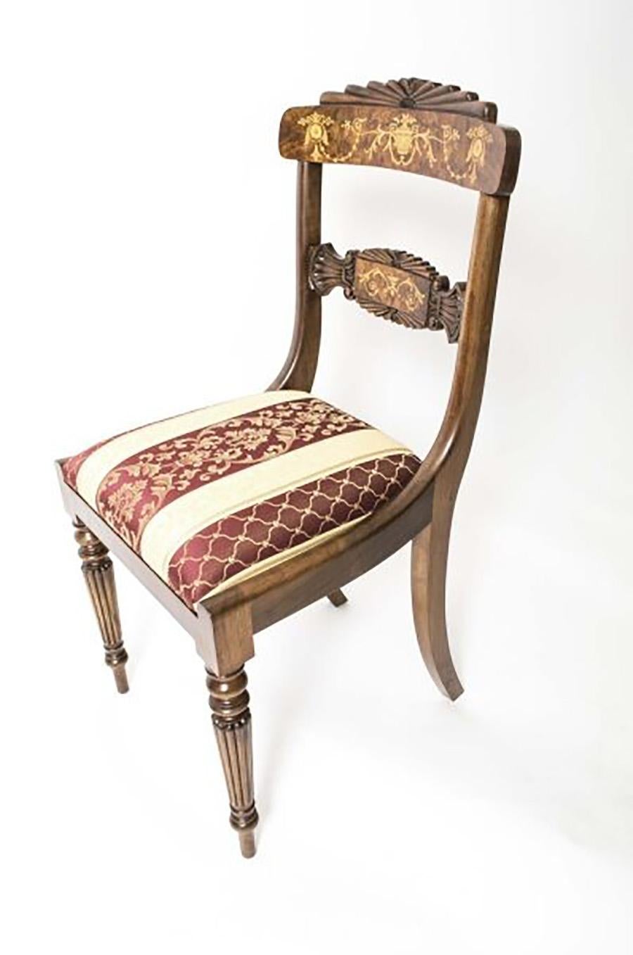Vintage Marquetry Burr Walnut Dining Table & 8 Dining Chairs 20th Century 12
