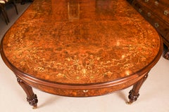 Vintage Marquetry Burr Walnut Dining Table & 8 Dining Chairs 20th Century