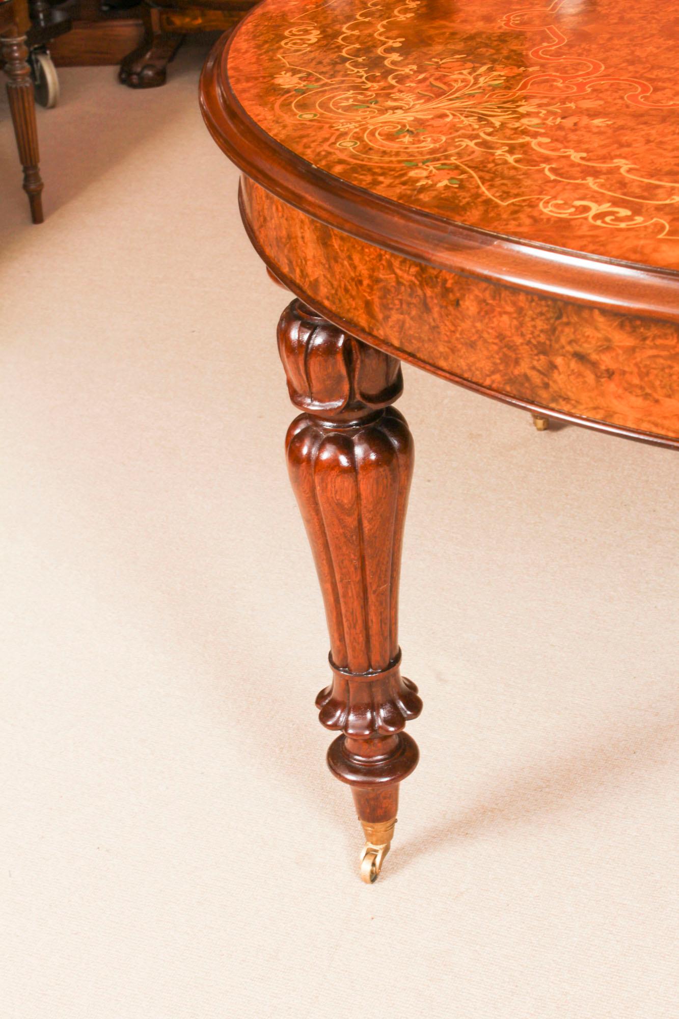 Vintage Marquetry Burr Walnut Dining Table & 8 Dining Chairs 20th Century 3
