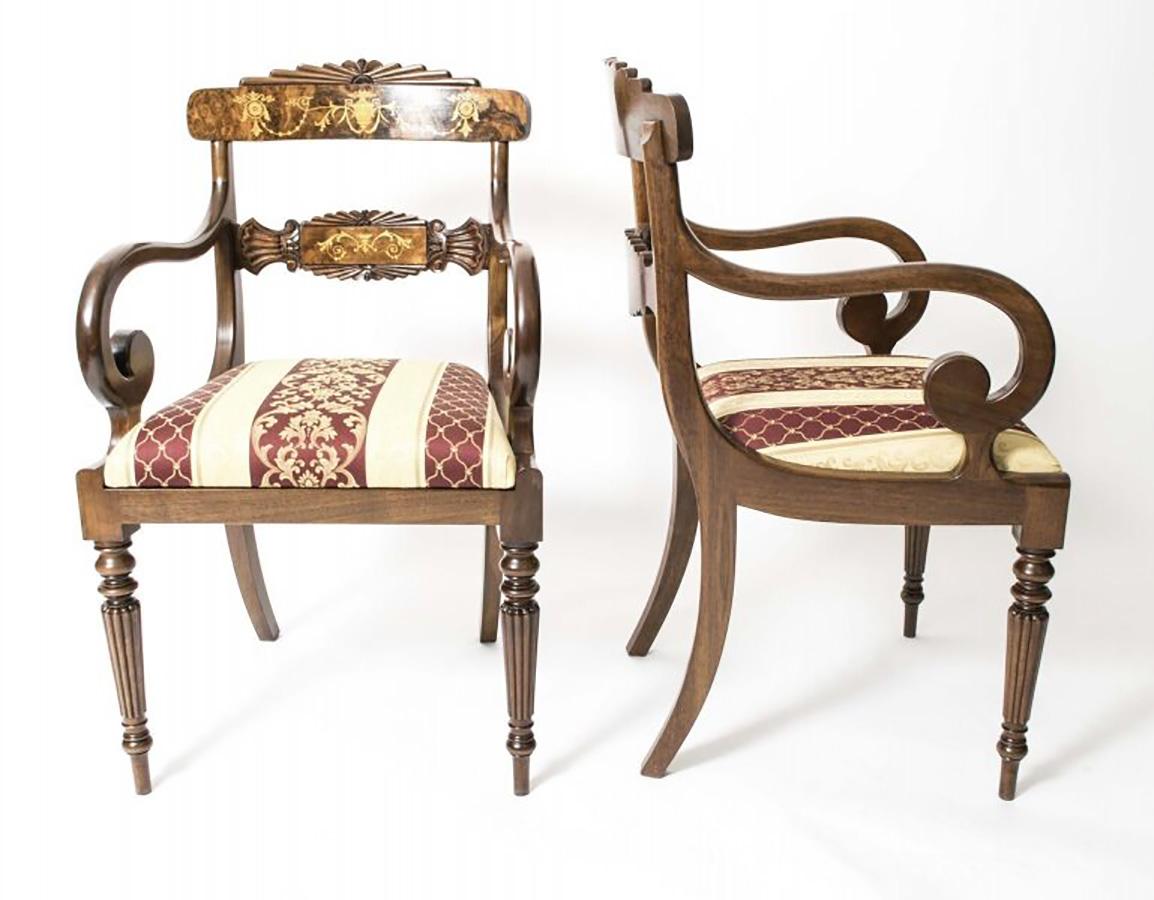 Vintage Marquetry Burr Walnut Dining Table & 8 Dining Chairs 20th Century 4