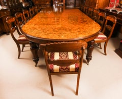 Vintage Marquetry Burr Walnut Extending Dining Table & 16 Chairs 20th C