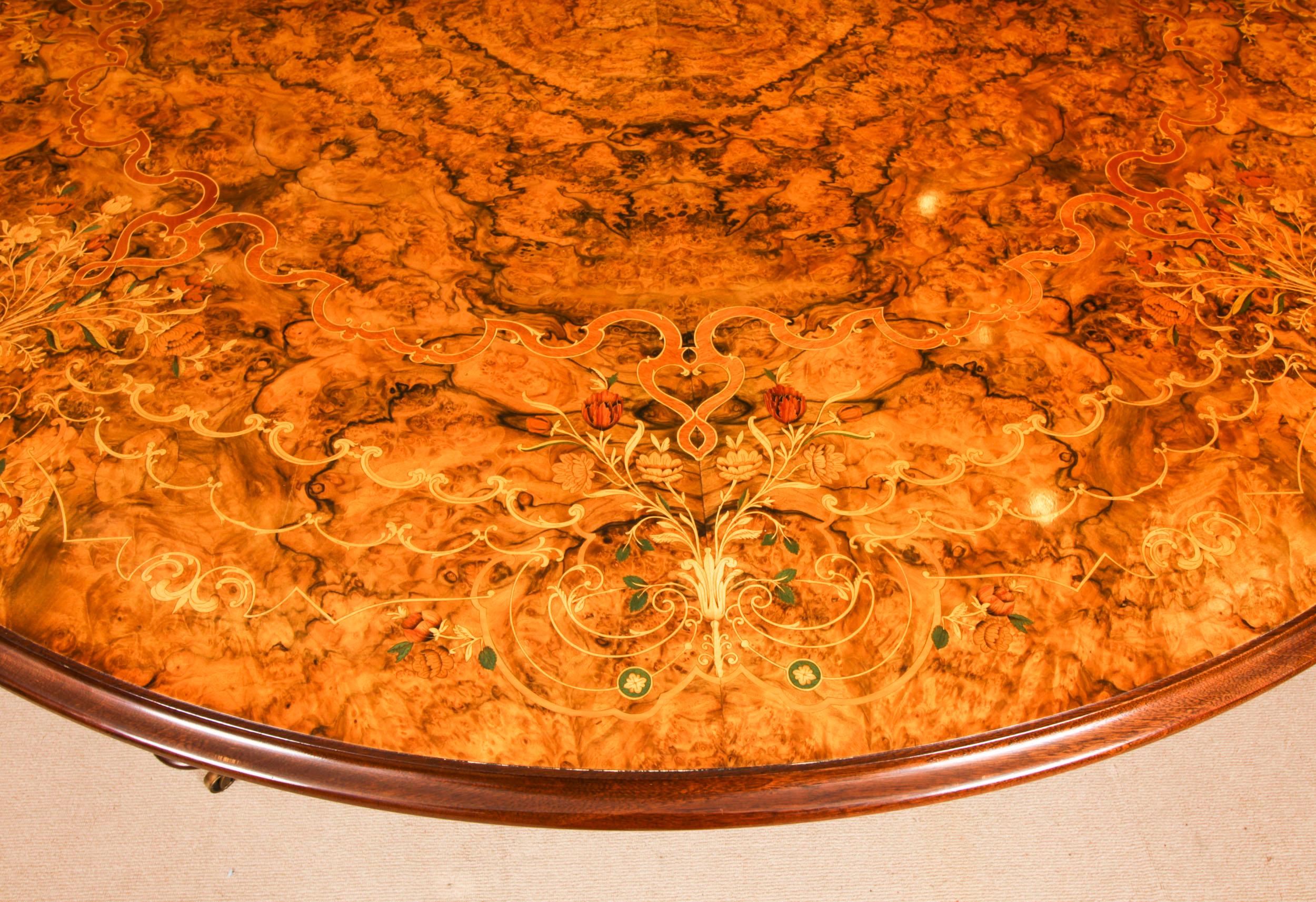 Vintage Marquetry Burr Walnut Extending Dining Table & 16 Chairs 20th C For Sale 2