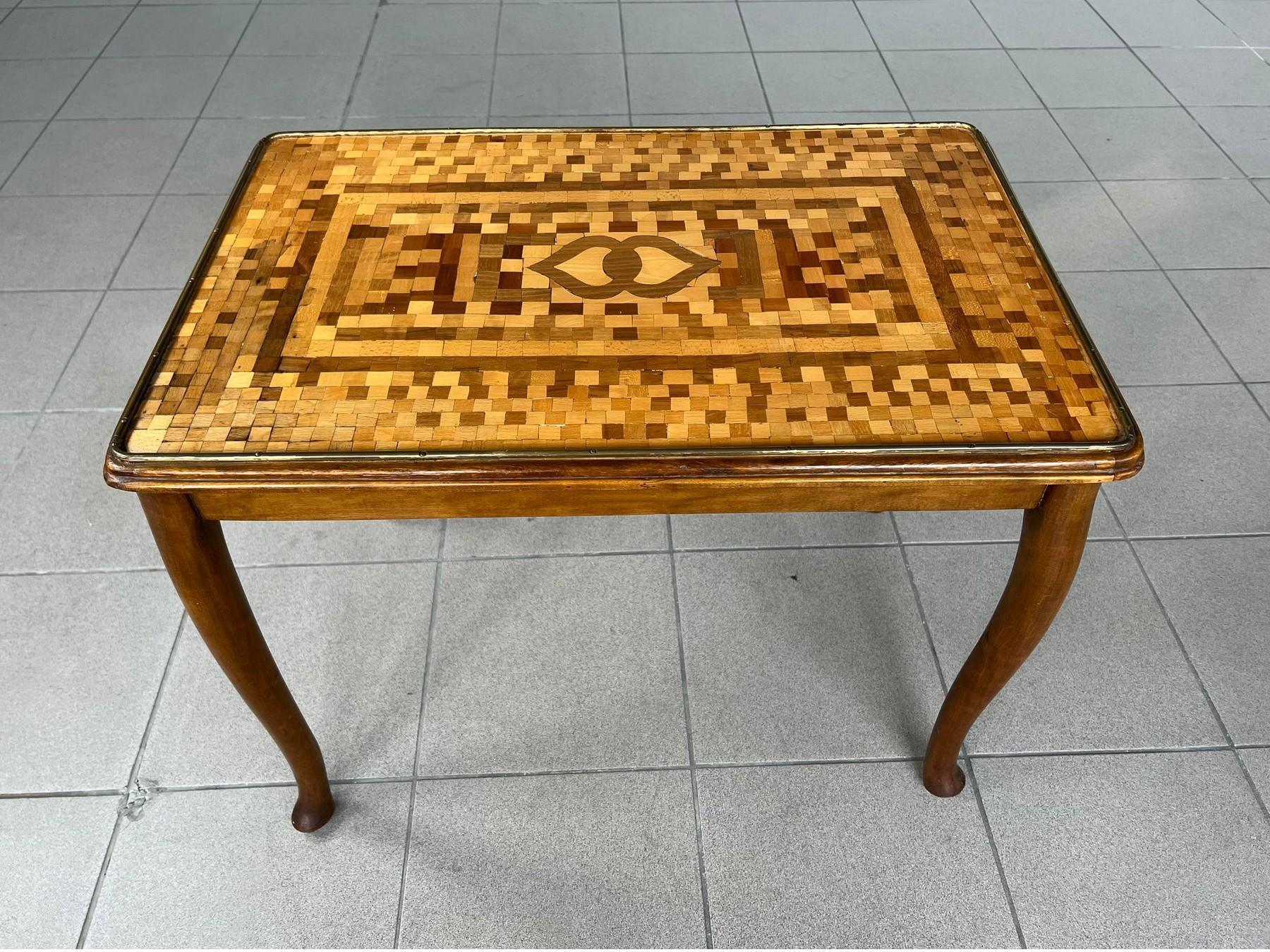 French Provincial Vintage Marquetry Coffee Side Table For Sale