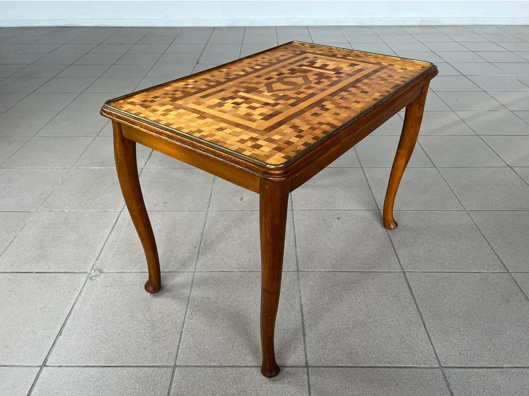 Walnut Vintage Marquetry Coffee Side Table For Sale