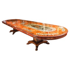 Table de salle à manger vintage marquetée, étain, lapis-lazuli et agate incrusté