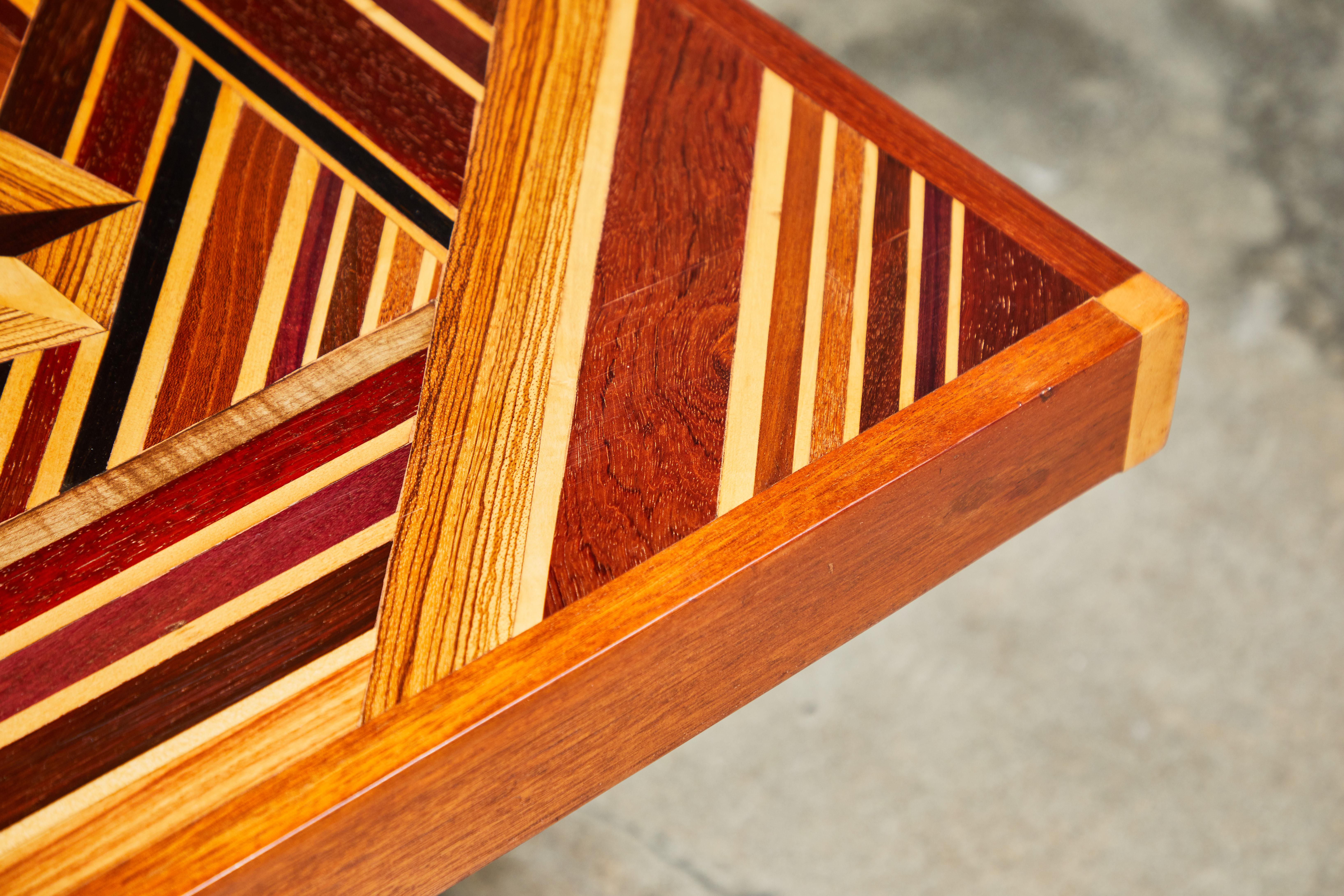 Vintage Marquetry Folk Art Coffee or Game Table with Masonic Symbols 2