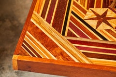 Vintage Marquetry Folk Art Coffee or Game Table with Masonic Symbols