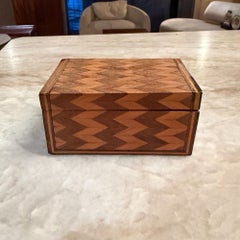 Vintage Marquetry Inlaid Wooden Jewelry Box Geometric Pattern