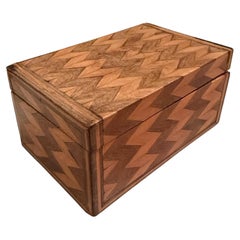 Vintage Marquetry Inlaid Wooden Jewelry Box Geometric Pattern