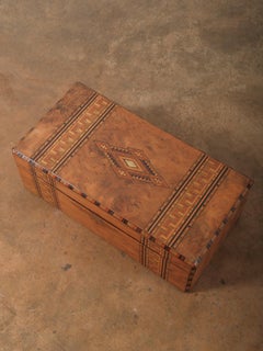 Vintage Marquetry Inlaid Writing Slope Lap Desk with Geometric Motif and Leather