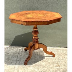 Vintage Marquetry Octagonal Wood Table