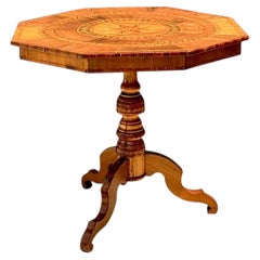 Vintage Marquetry Octagonal Wood Table