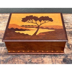 Humidor per sigari in legno intarsiato vintage