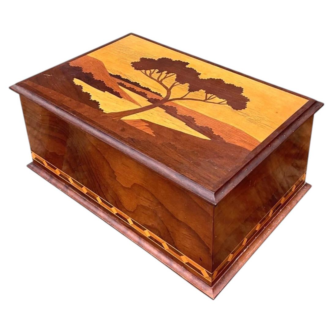 Vintage Marquetry Wood Cigar Humidor