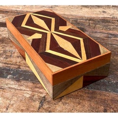 Vintage Marquetry Wood Diamond Box