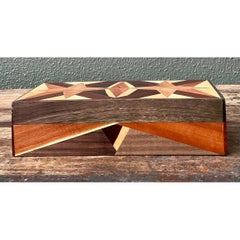 Scatola a stella vintage in legno intarsiato Tan