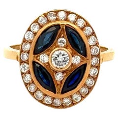 Anillo de cóctel vintage de zafiro marqués y diamante RBC de oro de mediados del siglo XX