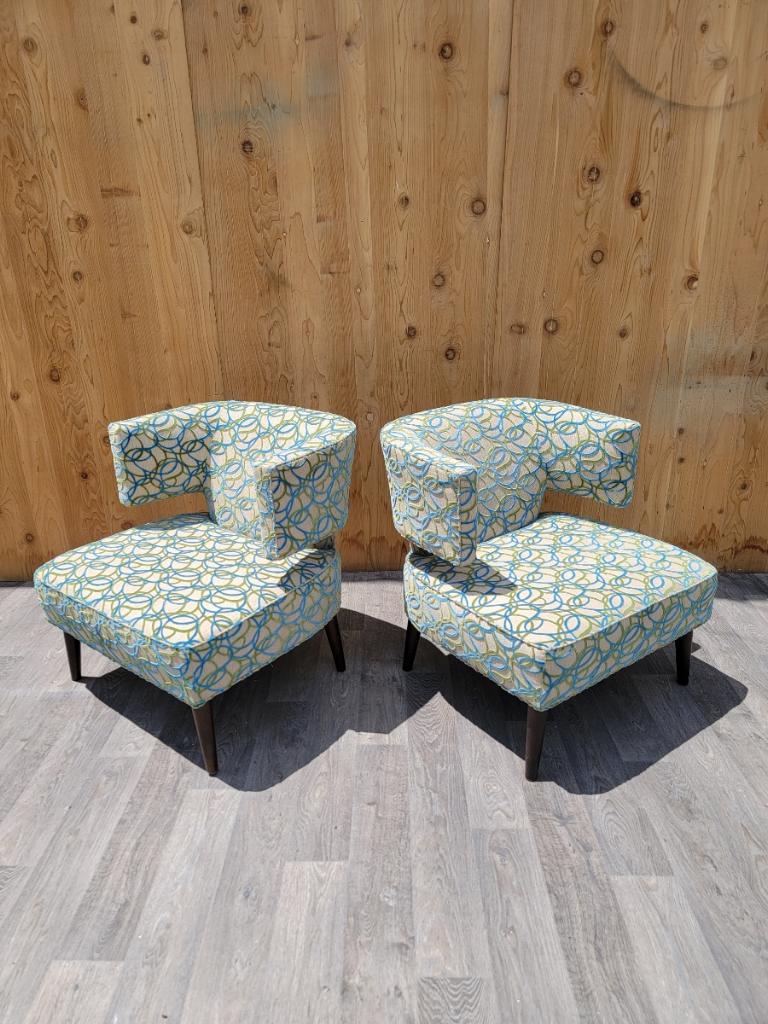 Vintage Marquis Seating Co Barrel Back Jasper Lounge Chairs in Chenille - Pair 1