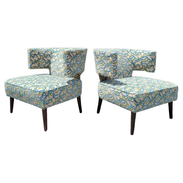 Vintage Marquis Seating Co Barrel Back Jasper Lounge Chairs in Chenille - Pair