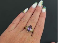 Vintage Marquise Amethyst & Diamond Ring in 14K Yellow Gold