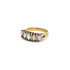 Vintage Marquise and Baguette Diamond Gold Band Ring Estate Fine Jewelry