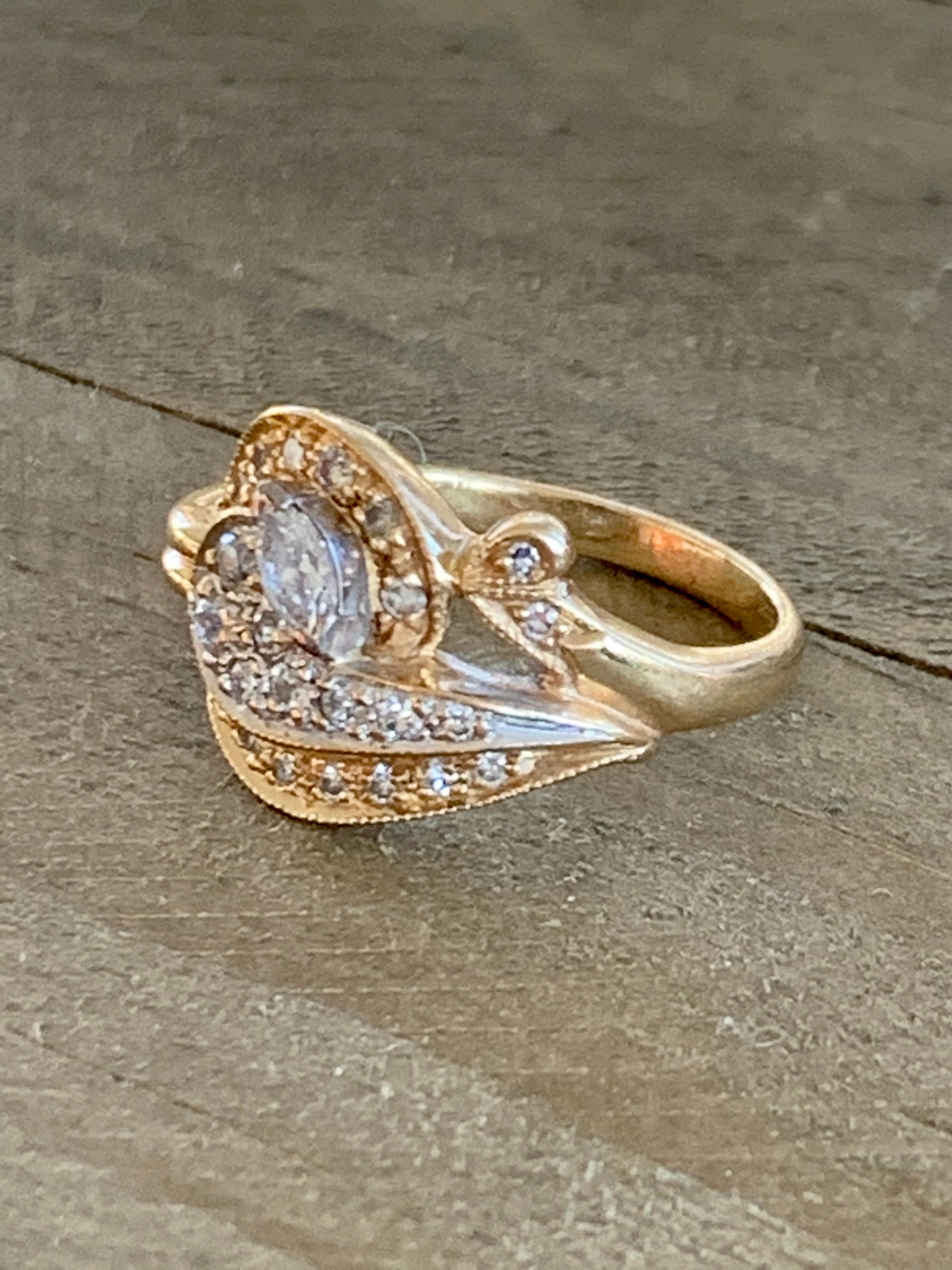 Vintage Marquise and Brilliant Cut Diamond 14 Karat Yellow Gold Fashion Ring In Good Condition In St. Louis Park, MN