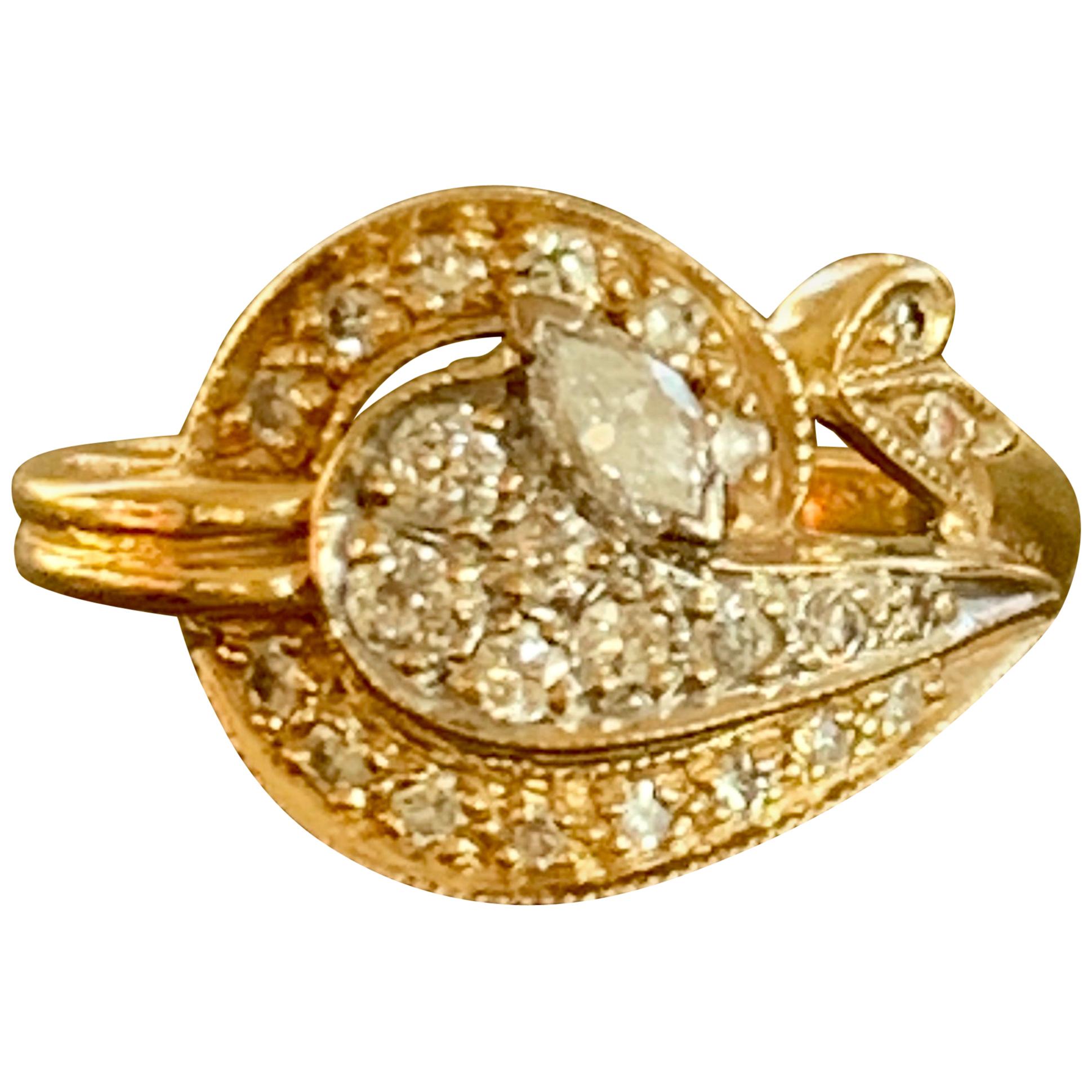 Vintage Marquise and Brilliant Cut Diamond 14 Karat Yellow Gold Fashion Ring