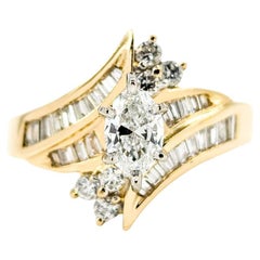 Vintage Marquise & Baguette Diamond Engagment Ring in Yellow Gold