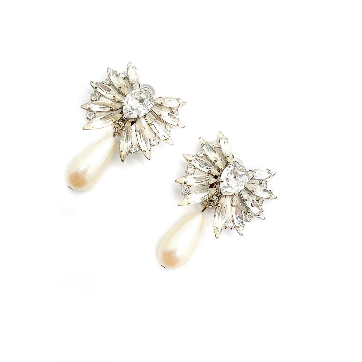 Orecchini a goccia di cristallo marquise d'epoca con perle 1960 In condizioni buone in vendita a Wilmslow, GB