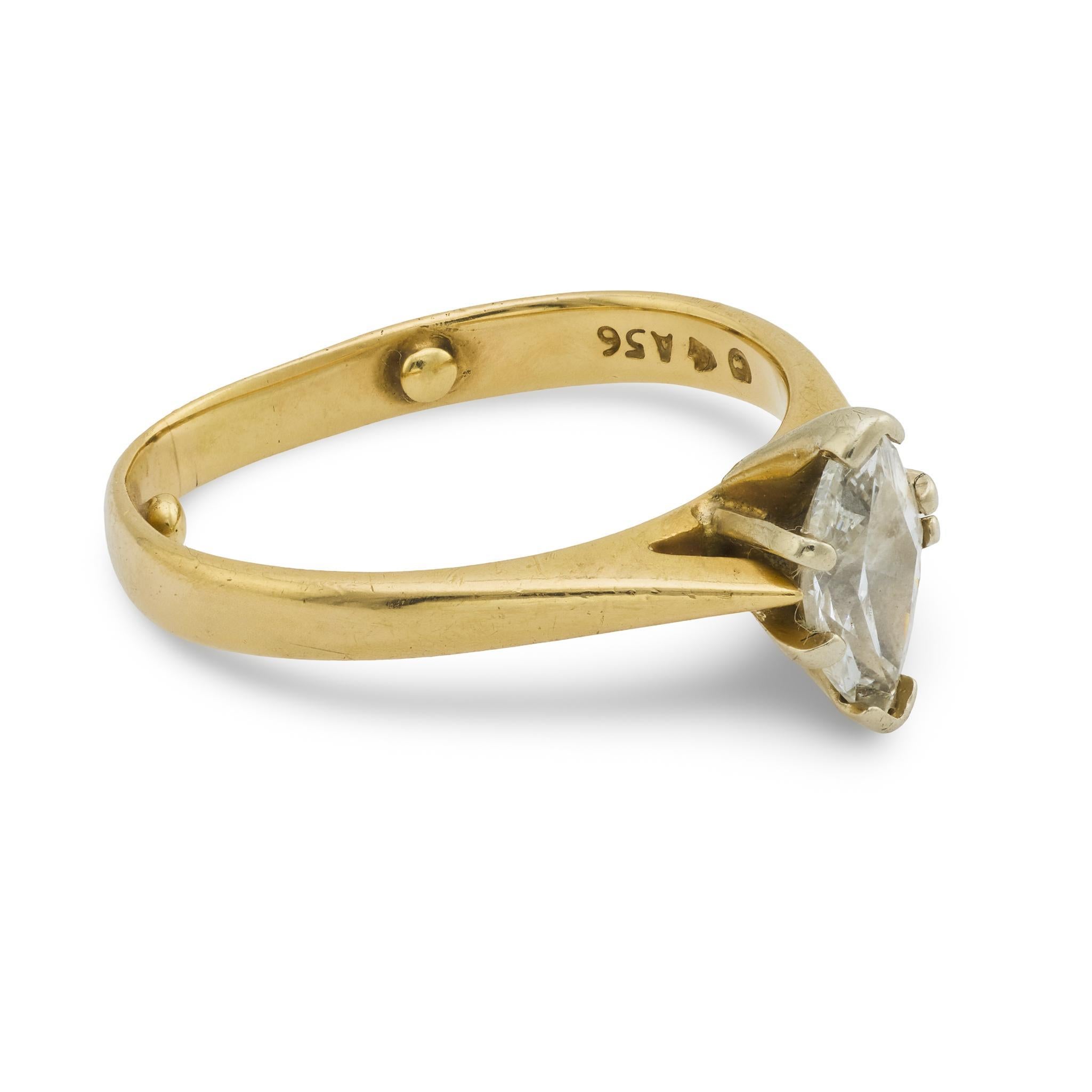Marquise Cut Vintage marquise cut diamond 14k yellow gold engagement ring For Sale
