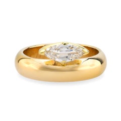 Vintage marquise cut diamond 14k yellow gold engagement solitaire band