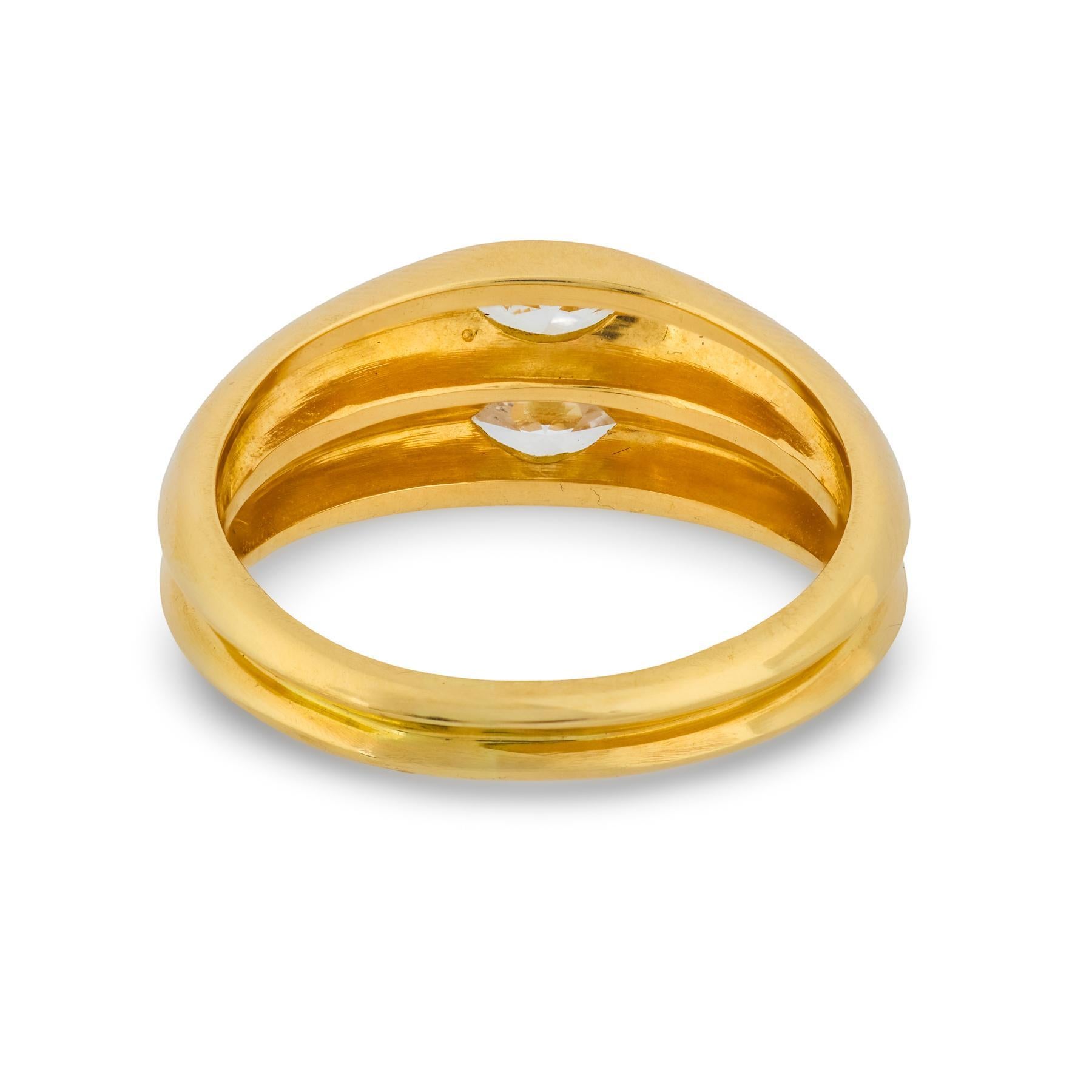 De las mujeres Anillo vintage de dos piedras de oro amarillo de 18k con diamante talla marquesa en venta
