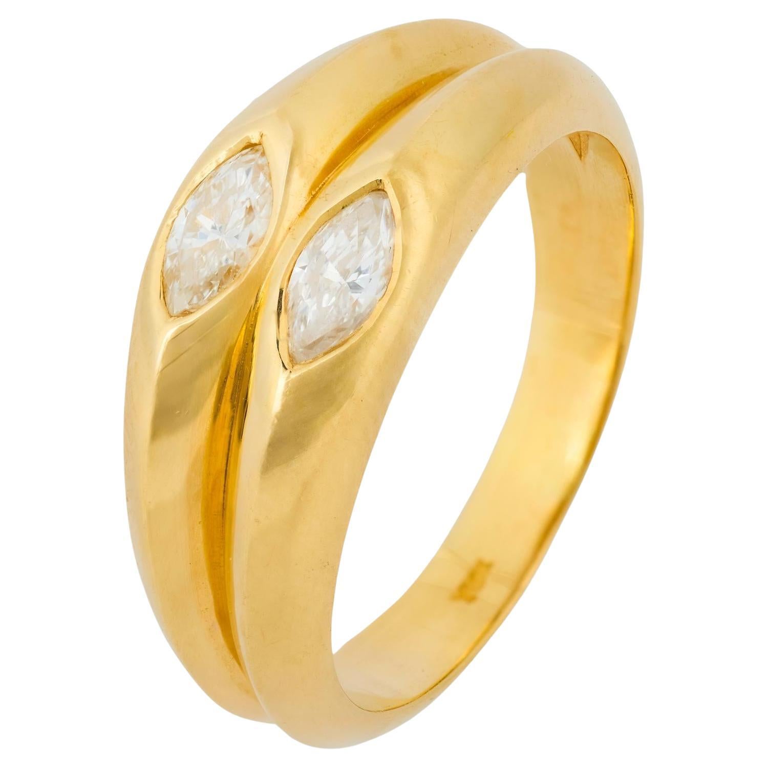 Vintage marquise cut diamond 18k yellow gold two stone ring