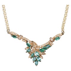 Collana vintage con diamanti smeraldo taglio marquise, oro 18 carati