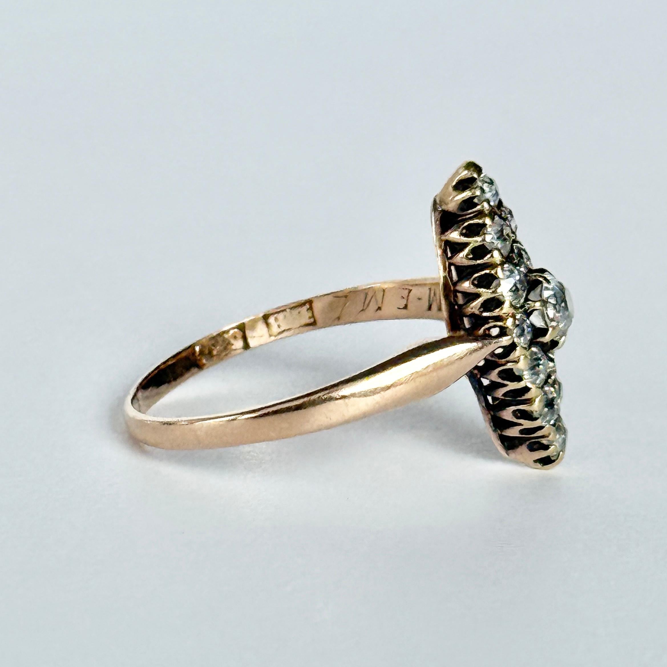 Women's Vintage Marquise Diamond 14 Carat Gold Ring For Sale