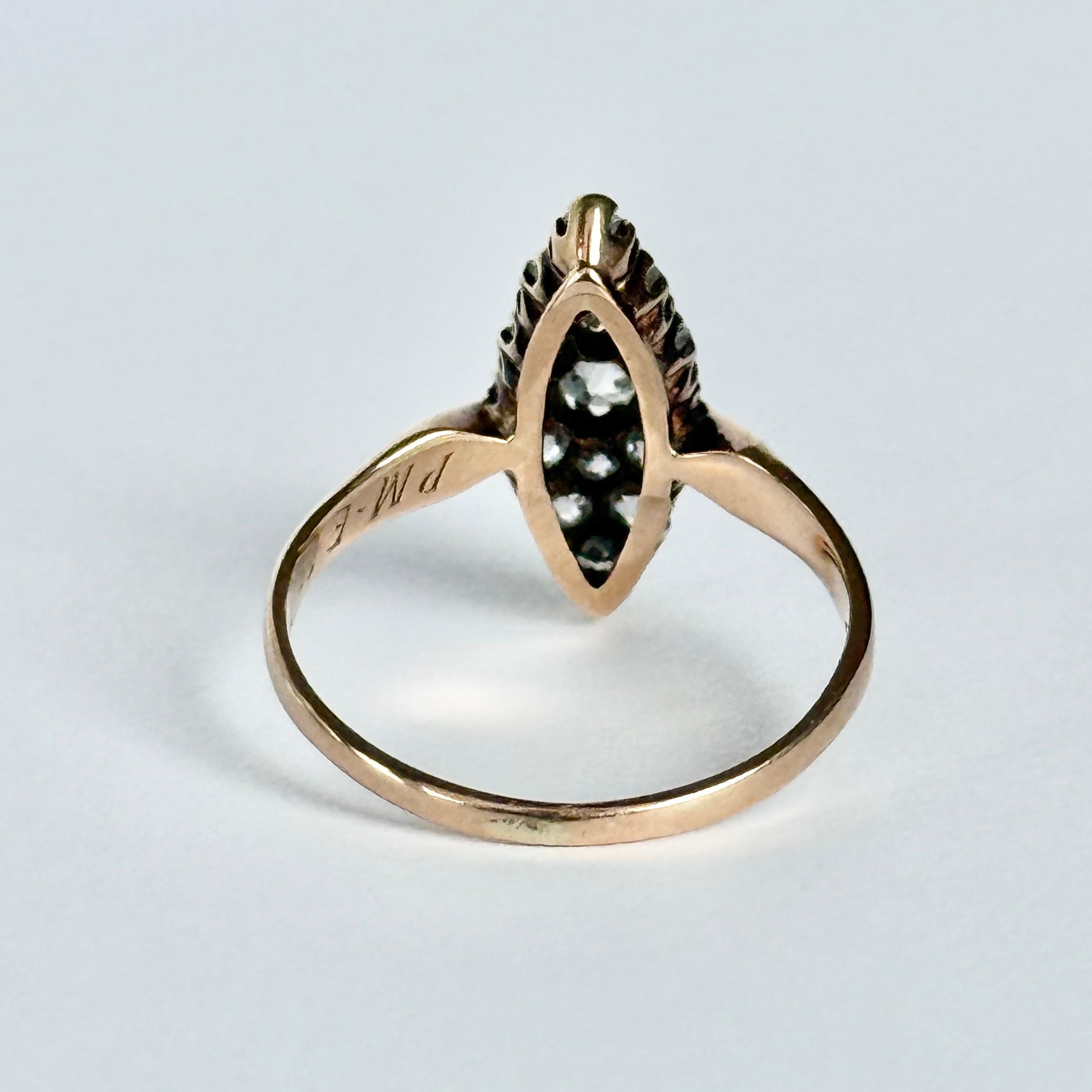Vintage Marquise Diamond 14 Carat Gold Ring For Sale 1