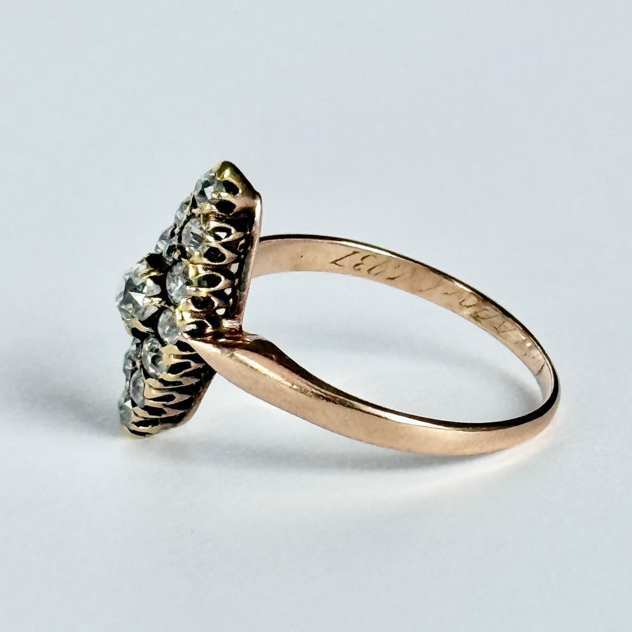 Vintage Marquise Diamond 14 Carat Gold Ring For Sale 2
