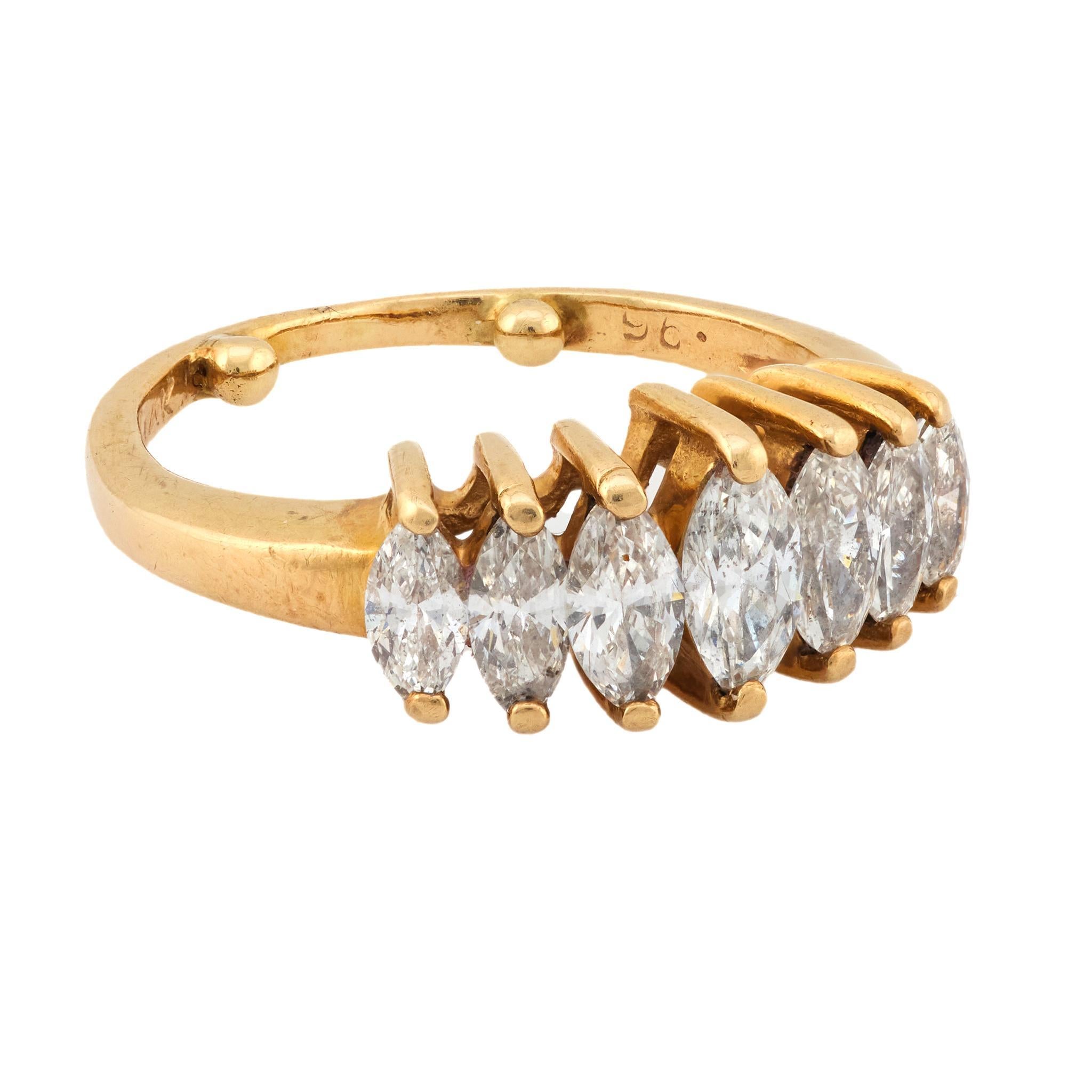 Moderno Fascia vintage con diamante marquise in oro giallo 14 carati con 7 pietre in vendita