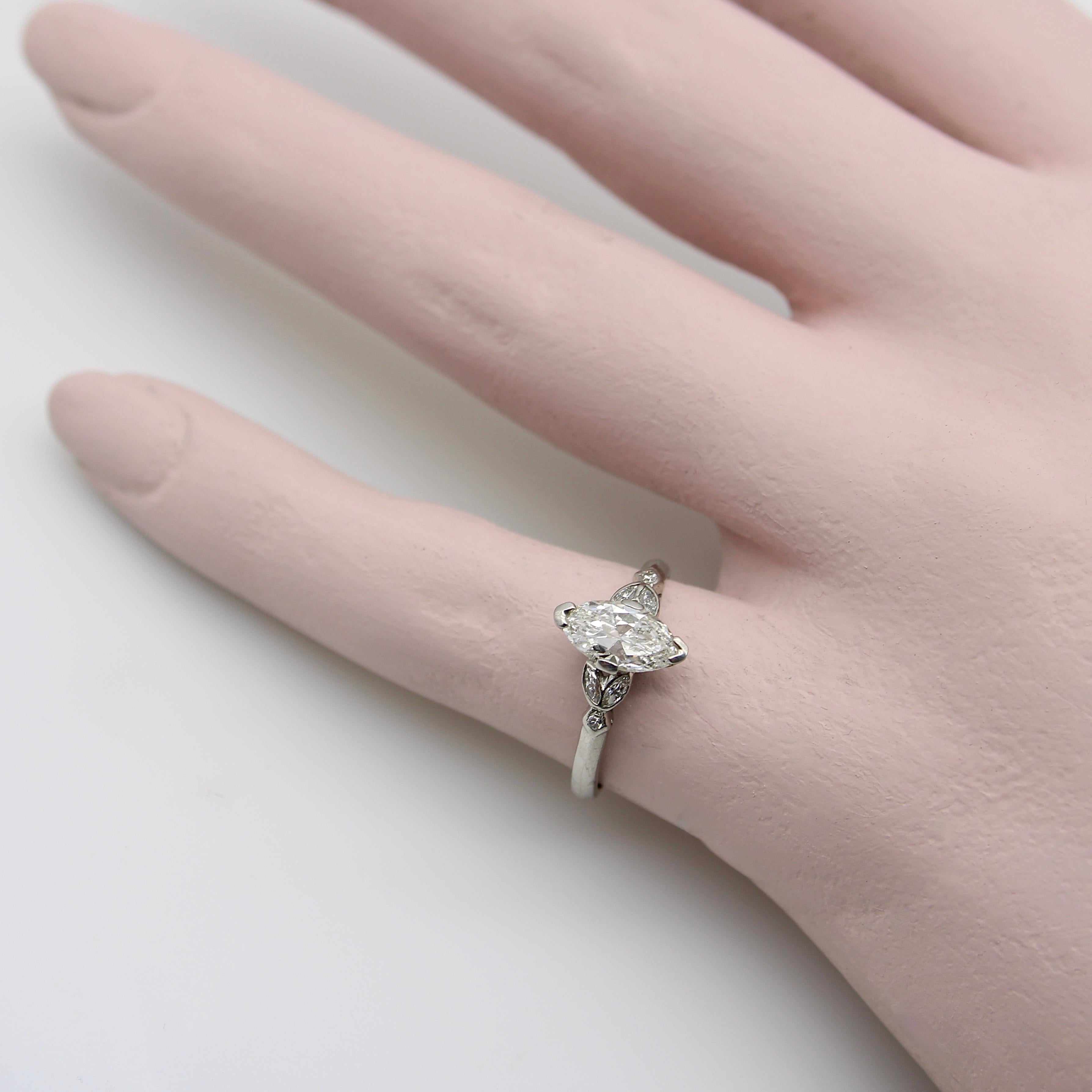 Modern Vintage Marquise Diamond and Platinum Engagement Ring 