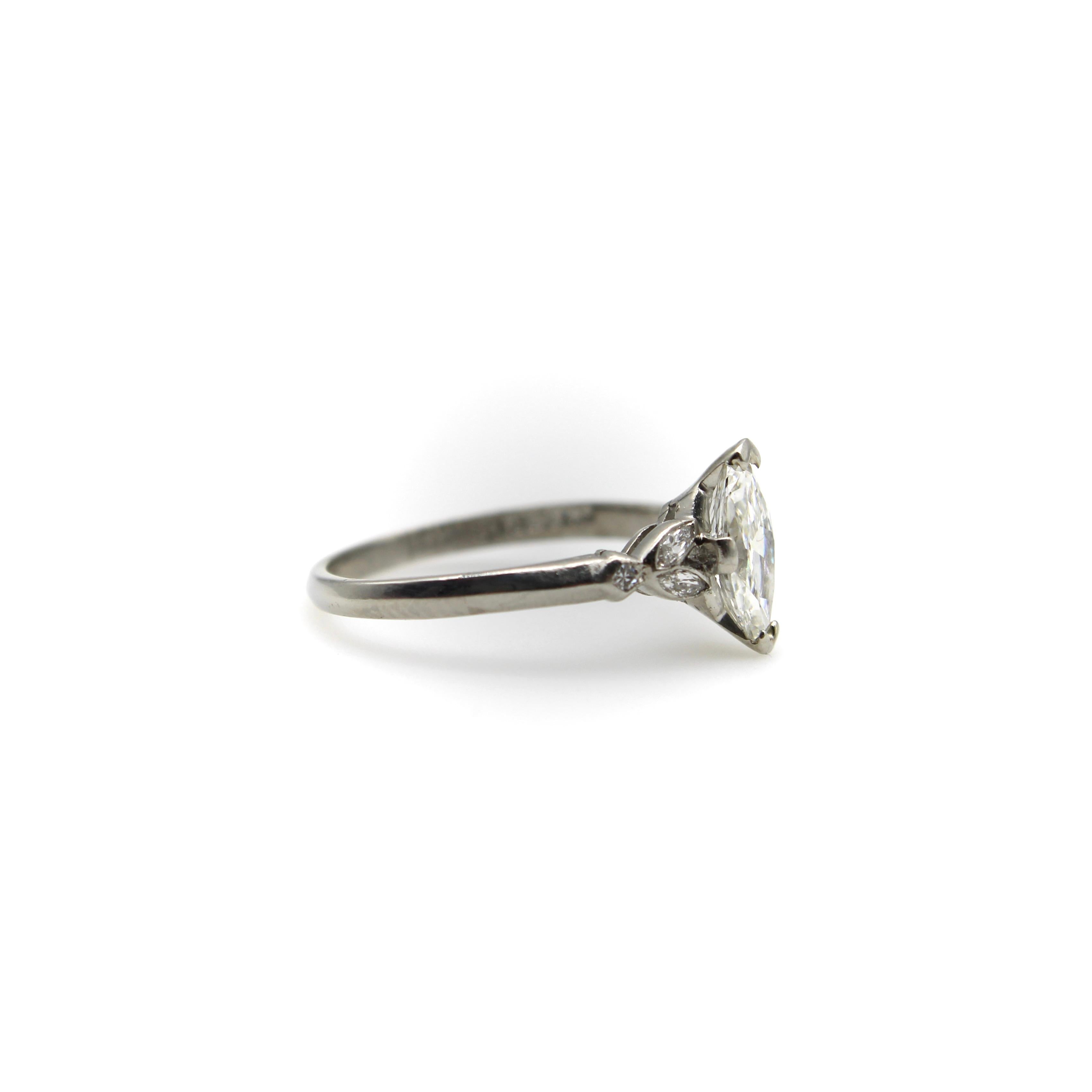 Vintage Marquise Diamond and Platinum Engagement Ring  1